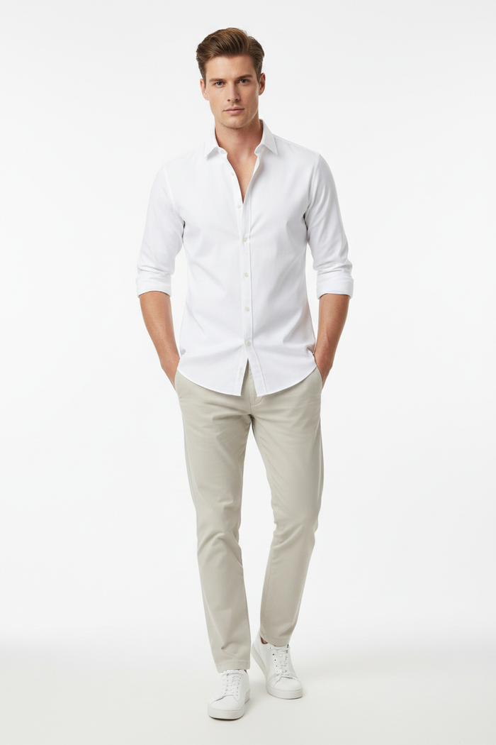 Camisa Oxford blanca hombre